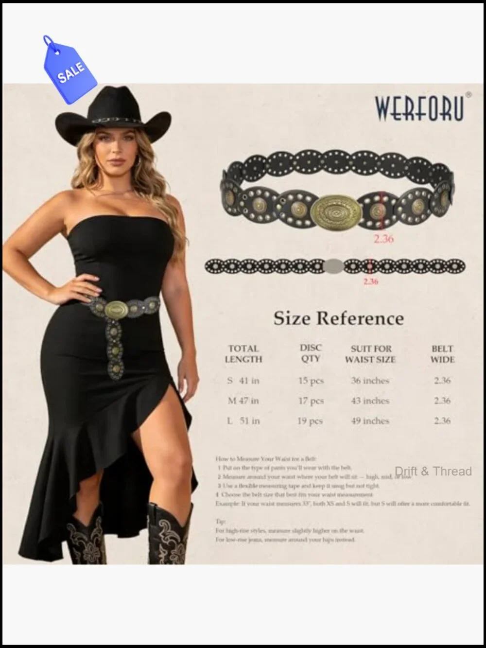 Vintage Western Disc Belt for Women Cowgirl Leather Waist Belt Country Style